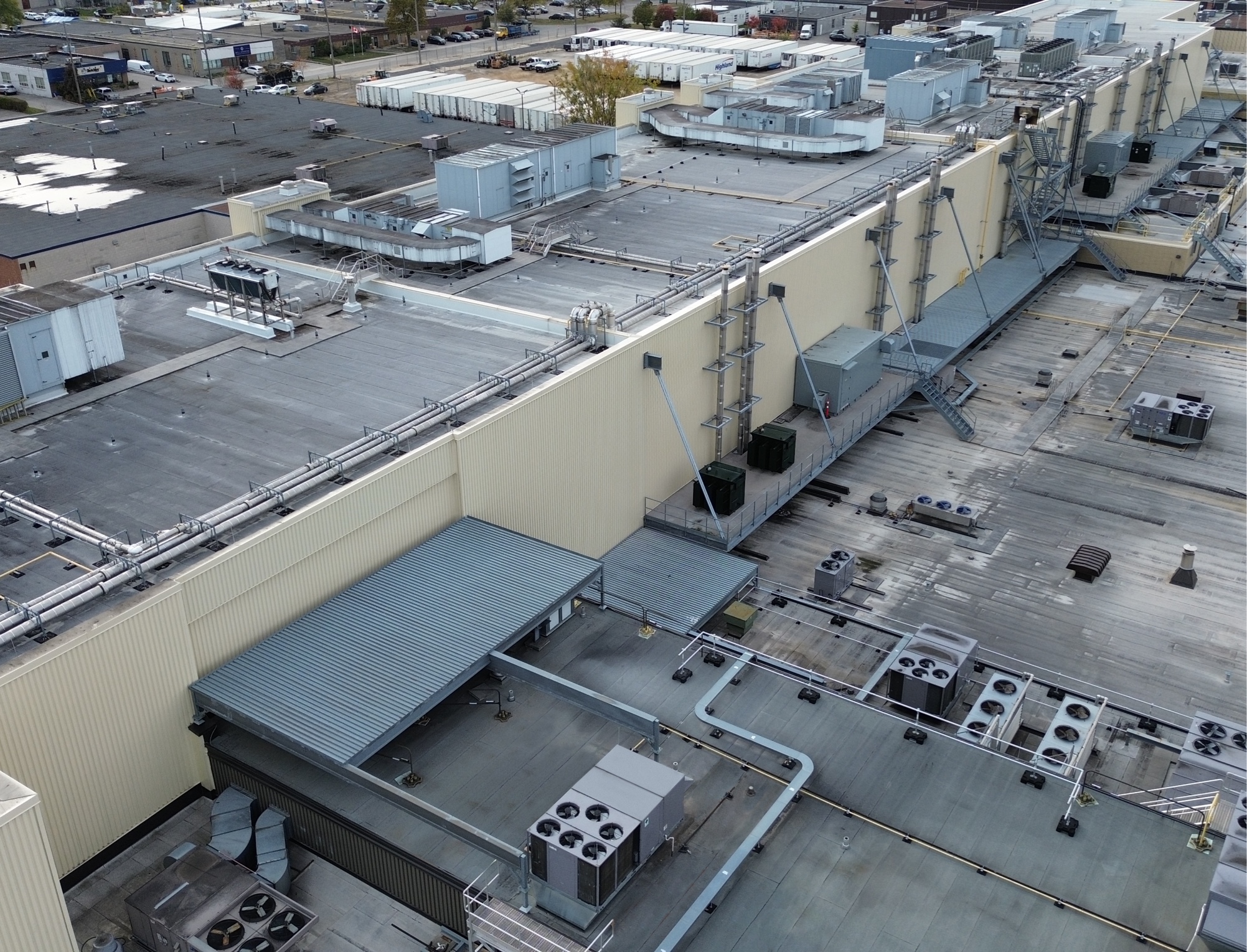 Aerial shot of building exterios